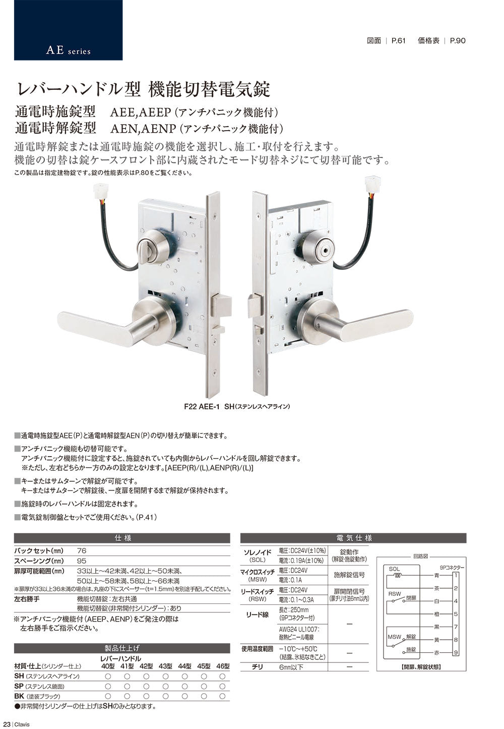 Clavis AEE/AEEP/AEN/AENPレバーハンドル型機能切替電気錠